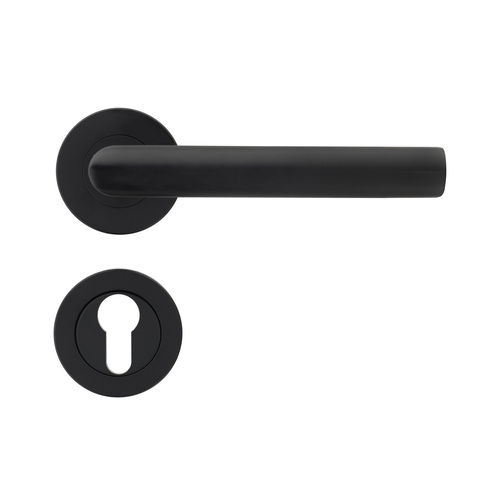 T�rdr�cker-Garnitur PIANO - T-Form - Wechselgarnitur links - Edelstahl schwarz matt - Schraubrosette  53 mm - Vierkant 8 mm - f�r T�rst�rke 40-45 mm - mit versetztem Flachknauf