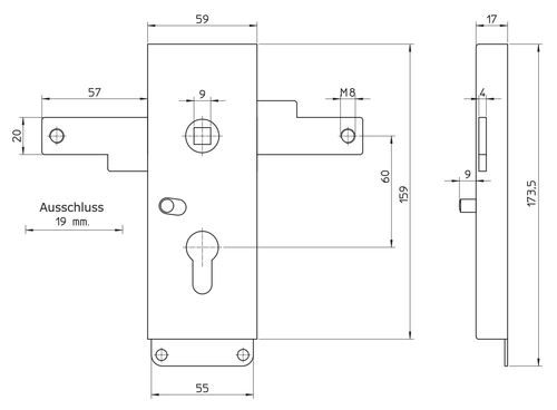 Garagentorschloss seitlich schließend 1806B | Garagentorschlösser