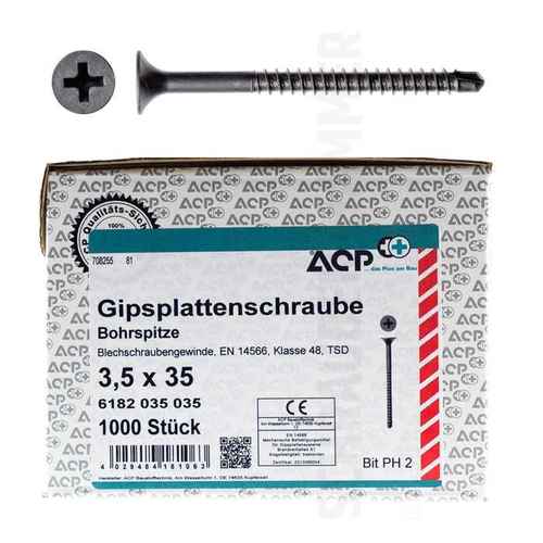 ACP Schnellbauschrauben mit Bohrspitze - Blechschraubengewinde - Trompetenkopf - PH2 - EN 14566 - f�r Stahlblech bis 2,0 mm 