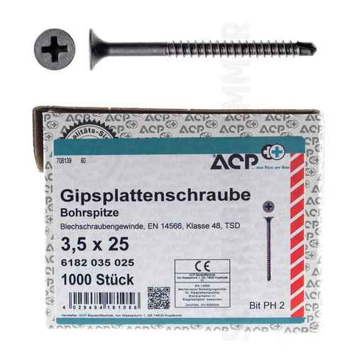 ACP Schnellbauschrauben mit Bohrspitze - Blechschraubengewinde - Trompetenkopf - PH2 - EN 14566 - f�r Stahlblech bis 2,0 mm