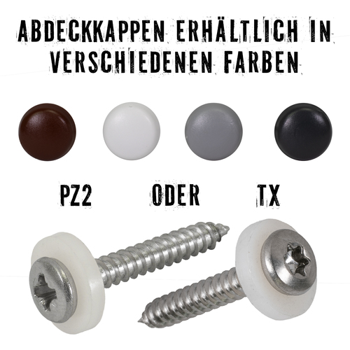 Fensterbankschrauben Edelstahl A2 - mit Abdeckkappen & Dichtscheibe - PZ2 oder TX - f�r Aluminium-Fensterb�nke