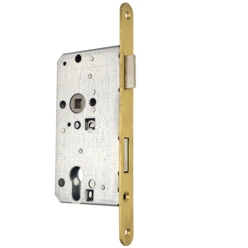 Wohnungs-T�rschloss mit Messingstulpe rund 235x20 PZ/W 55/72/8 DIN Links