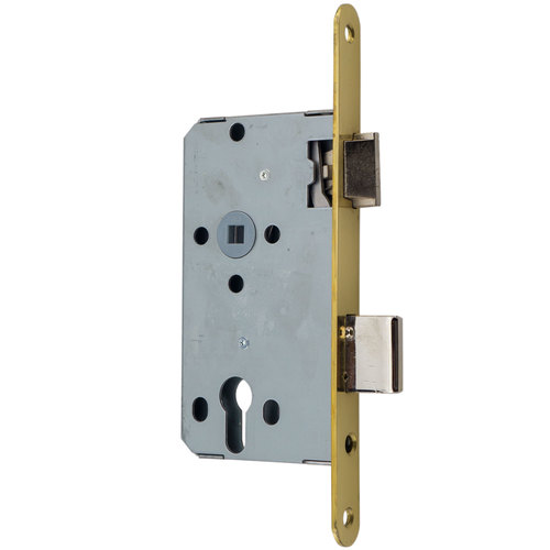 Korridort�r-Einsteckschloss - PZ/Wechsel - Dornma� 55 mm - Entfernung 72 mm - DIN Rechts - Messing gl�nzend - Stulpe 20x235 mm rund (B-Ware: leichte Kratzer)