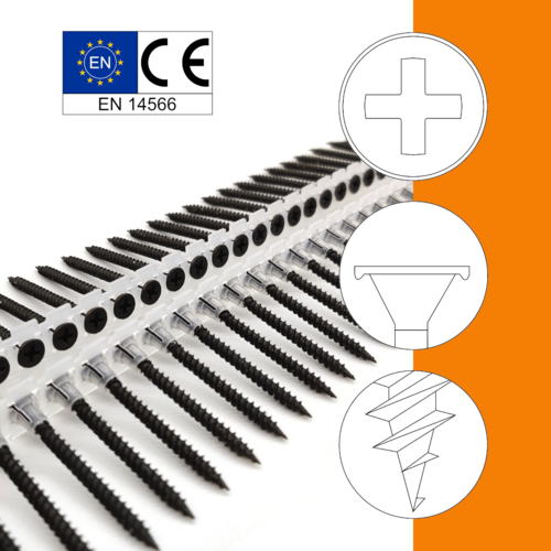 Hartgipsplattenschrauben 3,9x38 mm - PH2 - phosphatiert - magaziniert Langband - 1000 St�ck