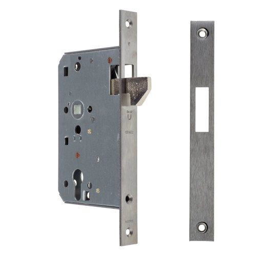 Schiebet�rschloss mit Hakenfalle - PZ/W - Dornma� 70 mm - Edelstahl-Stulp kantig 24 x 235 mm