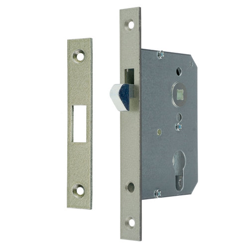 Schiebet�rschloss 139 PZ mit Hakenfalle - Dornma� 55 mm - Wechselfunktion - silberfarbener Stulp