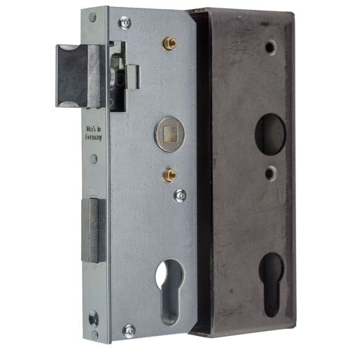 Metalltorschloss mit Einschwei�kasten - Dornma� 40 mm - f�r 30 mm Rohr - Stulpe 24 x 166 mm