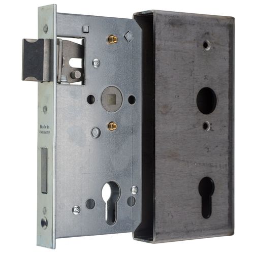 Metalltorschloss mit Einschwei�kasten - f�r 30 mm Rohr - Dornma� 55 mm - Entfernung 72 mm - Nuss 8 mm - Stulpe 24 x 179 mm