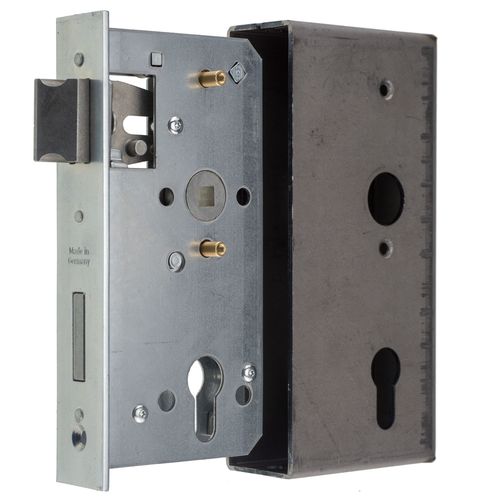 Metalltorschloss mit Einschwei�kasten - Dornma� 55 mm - f�r 40 mm Rohr - Stulpe 33 x 179 mm