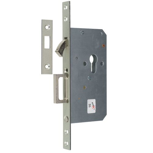 Schiebet�rschloss mit Zirkelriegel & Springgriff - PZ - Dornma� 55 mm - Stulpe kantig 20 x 255 mm - inkl. Schlie�blech