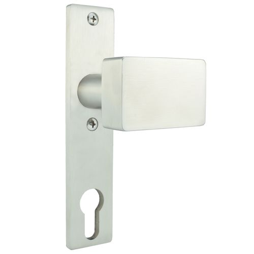 Edelstahl-Knauf 40 x 60mm, kantig, fest, mit Langschild Ls/Rs.umstellbar, 67mm Bohrlochabstand