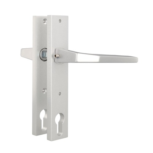 Beschlag-Set f�r Rohrrahmenschl�sser mit 92 mm Entfernungsma�, Alu F1, Langschilder und Griffe, 105mm Schraublochabstand