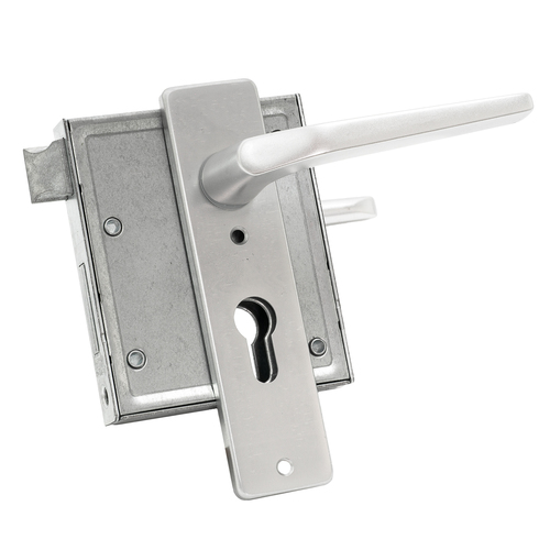 Universal Kastenschloss Bever 79P mit Aluminium Dr�cker und Schild