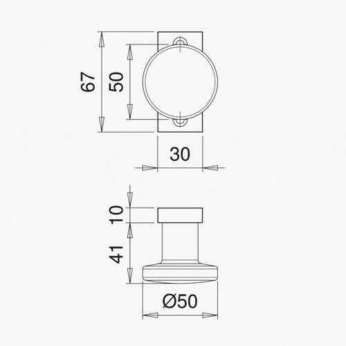 Knopf-Dr�cker drehbar - Alu F1 - kantige Rosette - Lochabstand 50 mm - Vierkant 8 mm