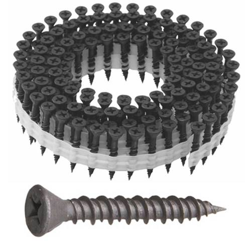 Coil-magazinierte Faserplattenschrauben - 3,9 x 25 mm - 2500 St�ck - Hi-Lo-Gewinde - Fr�srippen - Senkkopf - PH2 - phosphatiert - CE