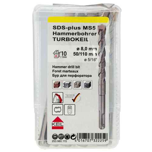 Hammerbohrer SDS-Plus Turbokeil MS5 - Rechteckpack - f�r Beton & Mauerwerk - KEIL MS5 Spirale 