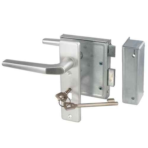 Universal Kastenschloss Buntbart mit Alu-Dr�cker und Schild