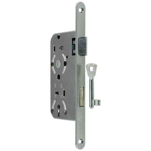 Zimmert�r-Einsteckschloss BB 55/72/8 Stulp 18x235, silber lackiert, rund, falz