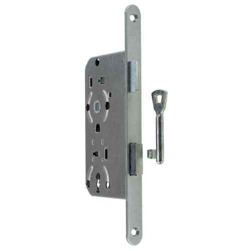 Zimmert�r-Einsteckschloss BB 55/72/8 - Stulp 18 x 235 mm rund - silber lackiert - f�r gef�lzte T�ren - DIN links oder rechts