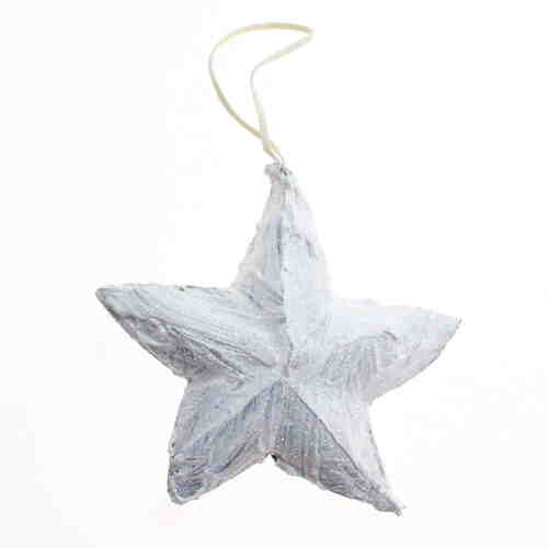 Stern Rinde 11cm Rindenstern Dekostern wei� shabby Weihnachten Baumschmuck Holz