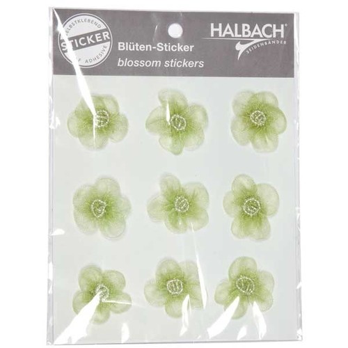 9 Bl�ten 2,5cm Organza Sticker mit Perlen Aufkleber selbstklebend Bl�mchen Blumen 