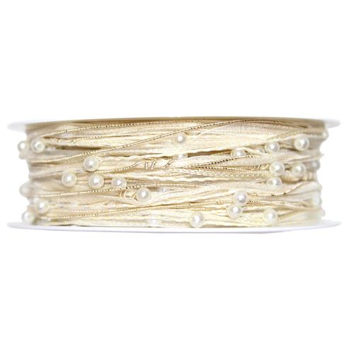 15m Dekoband Schleifenband Geschenkband Organza Perlen Schnur Kordel Perlenkordel 