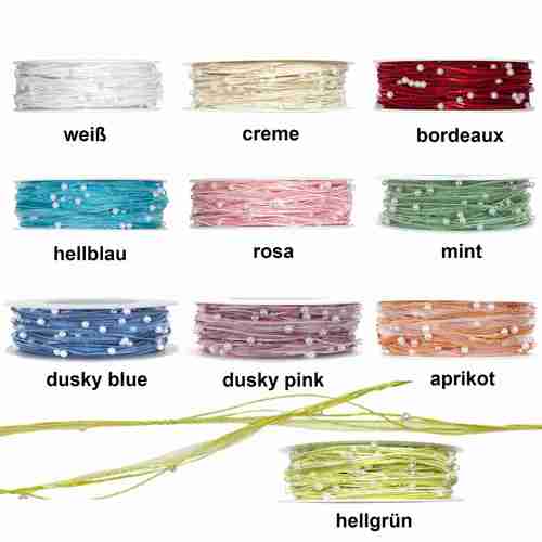 15m Dekoband Schleifenband Geschenkband Organza Perlen Schnur Kordel Perlenkordel