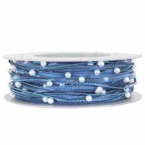 15m Dekoband Schleifenband Geschenkband Organza Perlen Schnur Kordel Perlenkordel 