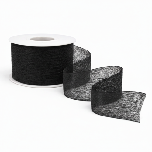 Vlies-Dekoband Schwarz 6 cm x 20 m - Leicht transparentes Dekoband auf Rolle - Vliesband f�r Floristik, Tischdeko, Geschenke & Bastelarbeiten 
