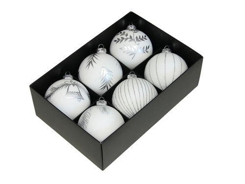 6 Christbaumkugeln Weihnachtskugeln Glas verschieden verziert 8cm 80mm