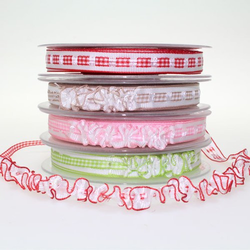 20m R�schenband 15mm Schleifenband Dekoband kariert Borte R�sche Falten crash