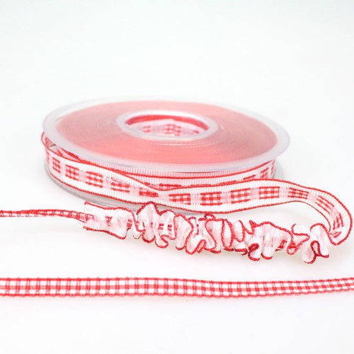 20m R�schenband 15mm Schleifenband Dekoband kariert Borte R�sche Falten crash 