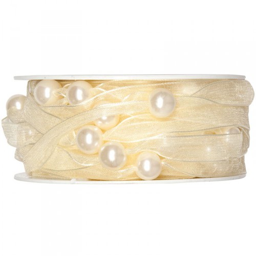 10m Dekoband Organza Perlen Schleifenband Geschenkband Perlenband Girlande 