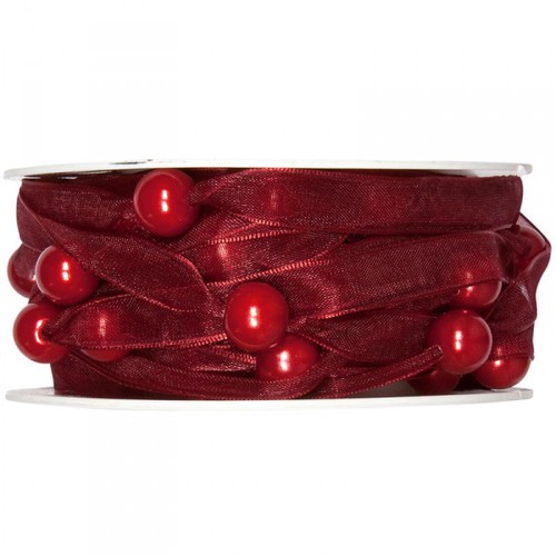 10m Dekoband Organza Perlen Schleifenband Geschenkband Perlenband Girlande 
