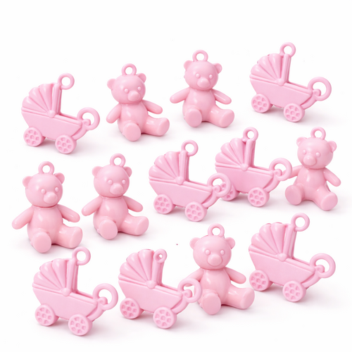 20 Streuteile B�r Kinderwagen Acryl 4 cm Tischdeko Taufe Geburt blau oder rosa 