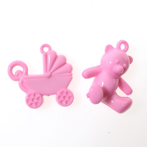 20 Streuteile B�r / Kinderwagen 4cm Acryl Taufe Geburt Tischdeko blau / rosa 