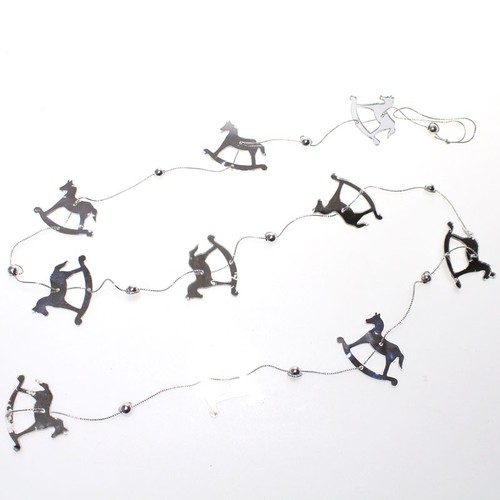 Girlande Schaukelpferd Pferd Arcryl Spiegel silber Perlen  L1,3m Deko Advent