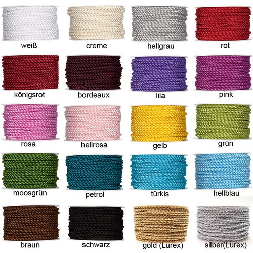 25m Kordel 4mm Uni Acetat Dekoschnur Dekokordel Dekoband Schnur gedreht gl�nzend