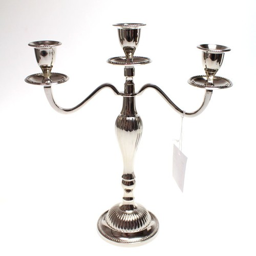 Kerzenleuchter 3-flammig Kerzenst�nder f. Stabkerzen Metall silber B 23cm H 27cm