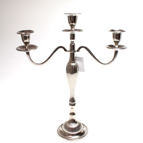 Kerzenleuchter 3-flammig Kerzenst�nder f. Stabkerzen Metall silber B30cm H35cm