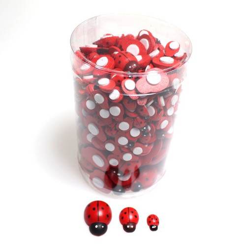 255 Marienk�fer mini Klebepunkt 3 Gr��en 1cm+1,6cm+2,3cm Streuteile Holz Deko