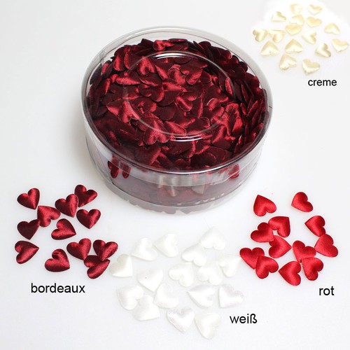 800 Herzen Stoff gl�nzend soft 12mmx13mm Klebepunkt Streudeko Streuherzen Hochzeit