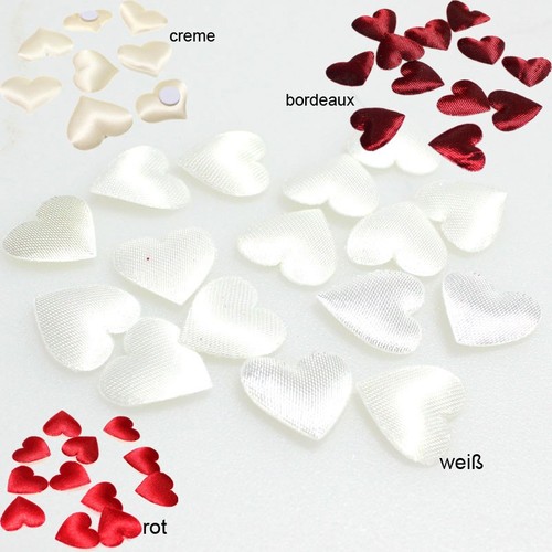 100 Herzen Stoff gl�nzend soft 28mmx32mm Klebepunkt Streudeko Streuherzen Hochzeit