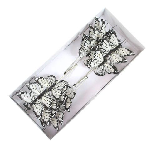 24 Feder - Schmetterlinge B 7cm am Draht L22cm Deko Stecker Fr�hling Butterlfy 