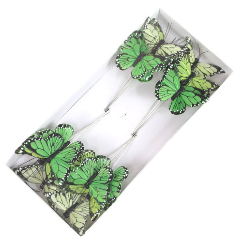 24 Feder - Schmetterlinge B 7cm am Draht L22cm Deko Stecker Fr�hling Butterlfy 