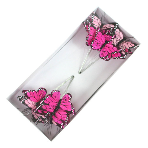 24 Feder - Schmetterlinge B 7cm am Draht L22cm Deko Stecker Fr�hling Butterlfy 