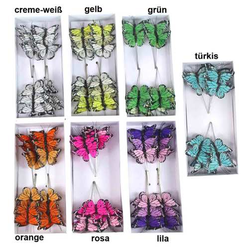 24 Feder - Schmetterlinge B 7cm am Draht L22cm Deko Stecker Fr�hling Butterlfy