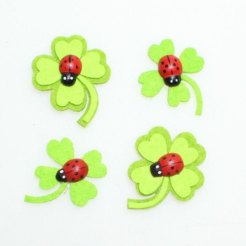 60 Streuteile Gl�cksklee Marienk�fer Filz 3cm 2fach sort. Deko Klee Silvester