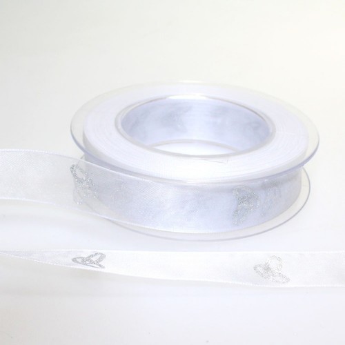 25m Dekoband Chiffon wei� 25mm breit mit Aufdruck Eheringe 
