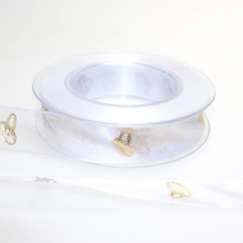25m Dekoband Chiffon wei� 25mm breit mit Aufdruck Eheringe 